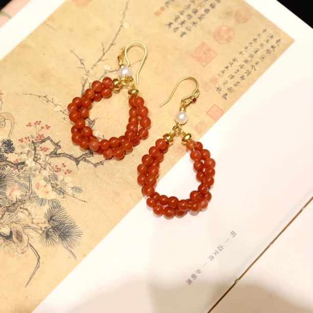 成诗·银镶南红小米珠耳坠SY
