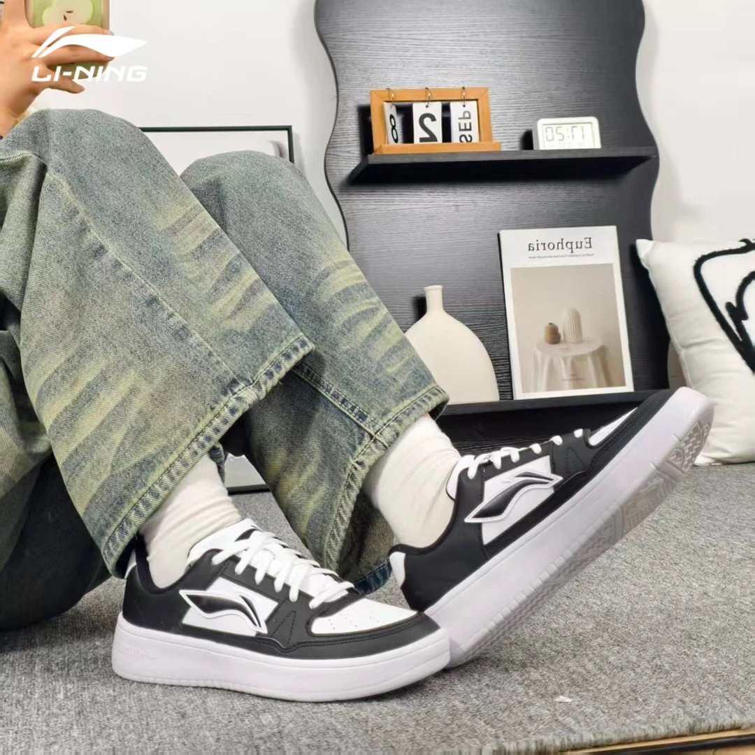 李宁月临板鞋女鞋秋季新款黑白经典百搭韩版休闲鞋增高舒适休闲鞋