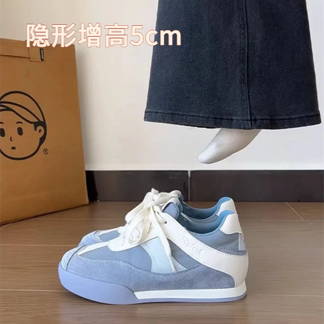5CM小众内增高德训鞋厚底鞋子女2025夏季新款透气网面爆款休闲鞋