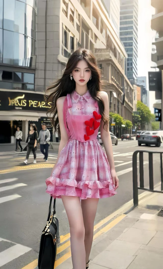 夏季25新款粉色衬衫领甜美时尚收腰小众轻奢优雅高级氛围感连衣裙