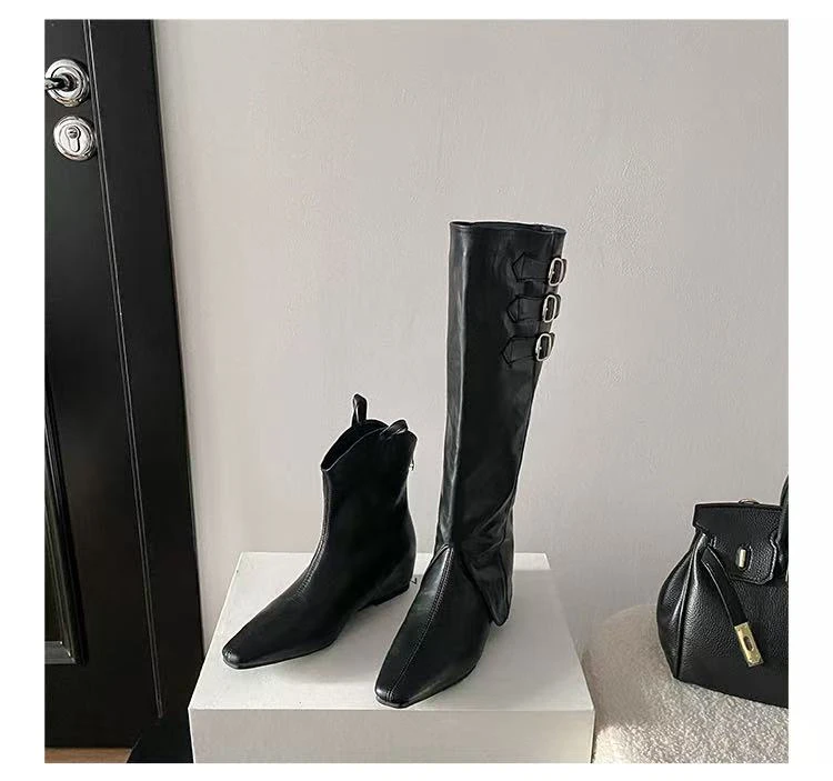 两穿短靴长靴内增高尖头西部牛仔靴女鞋2025新款中筒长靴子