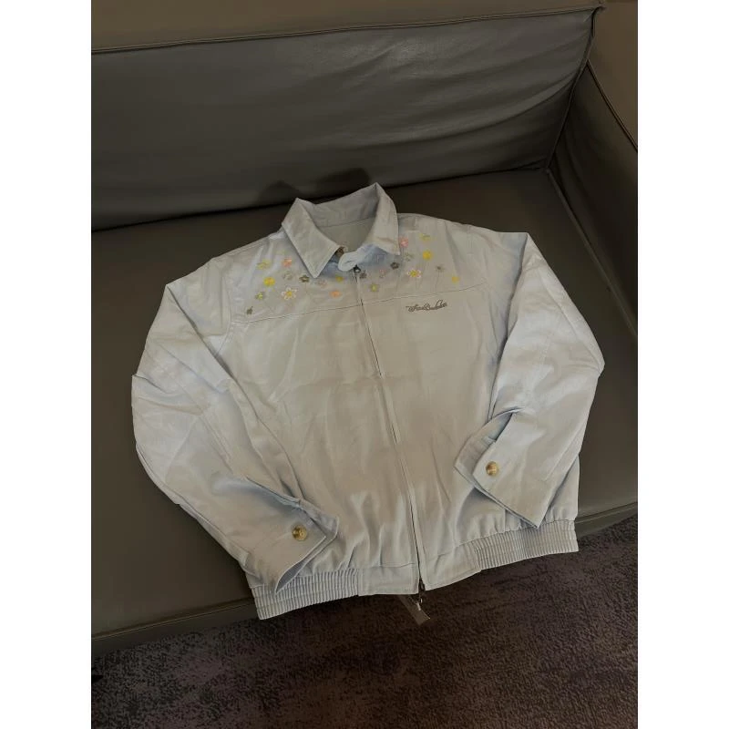 Z253 国潮秋季新款休闲哈灵顿立体小花刺绣翻领外套