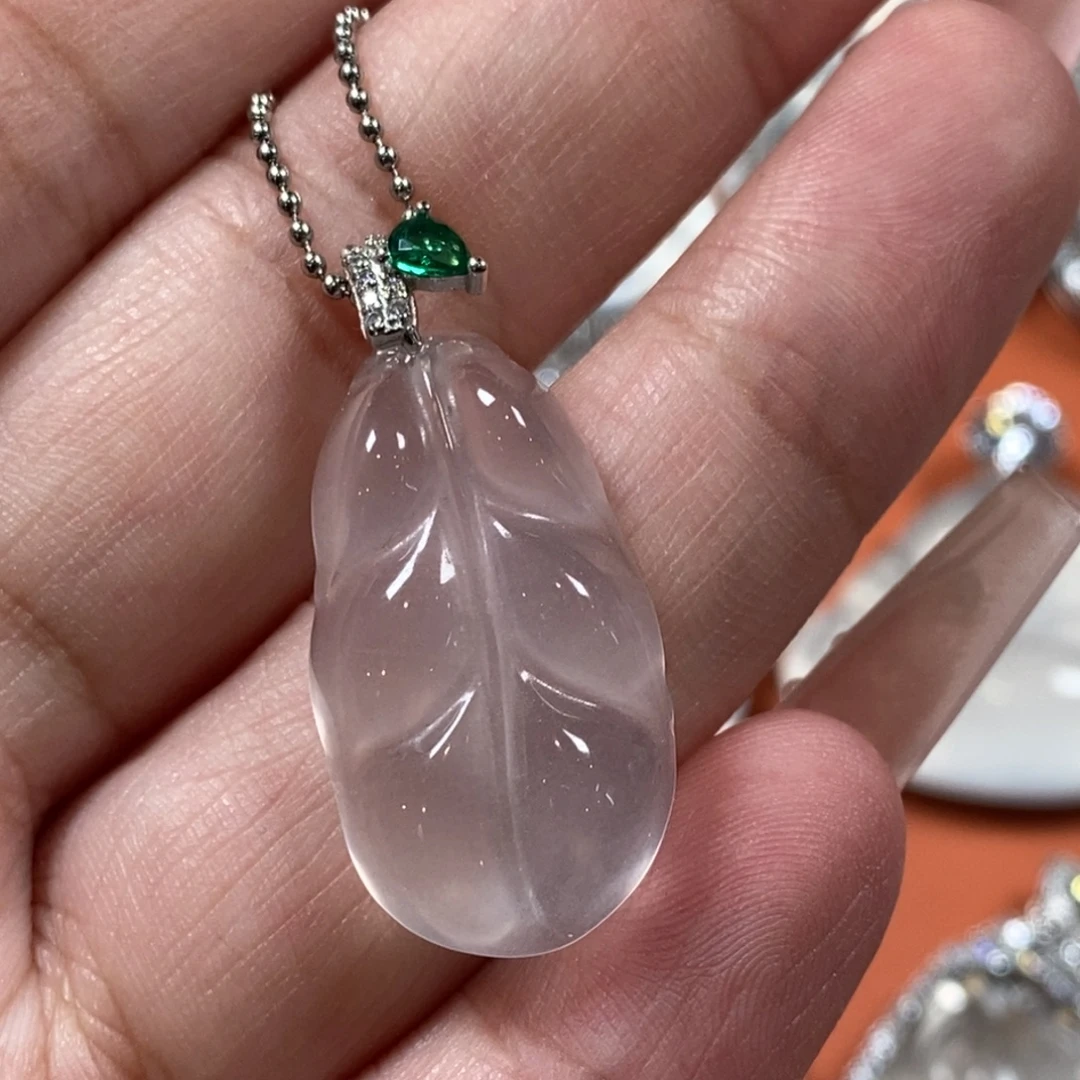 石英质玉银S925镶嵌颈饰叶子