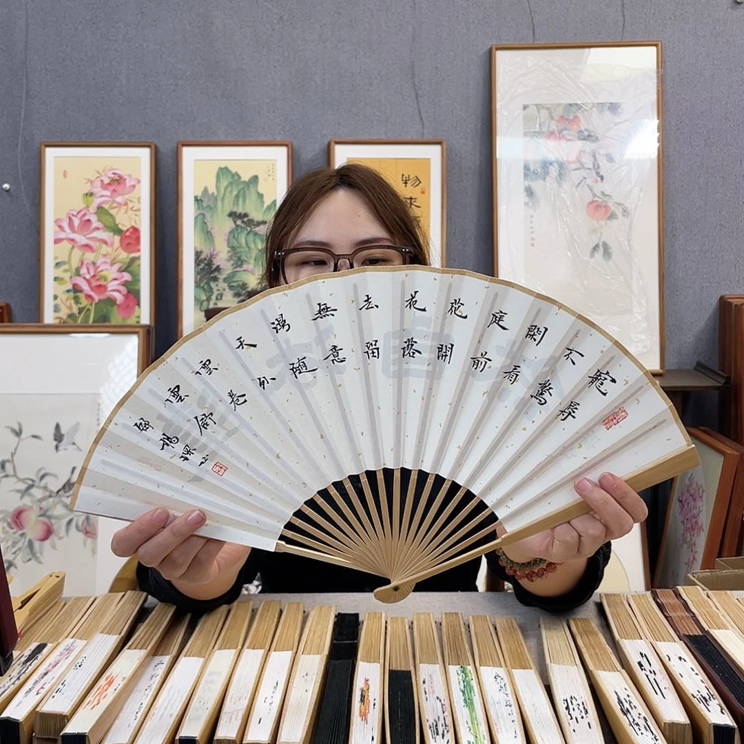 国画8寸玉竹-纯手绘-文玩扇骨（默认粘好）宠辱不惊