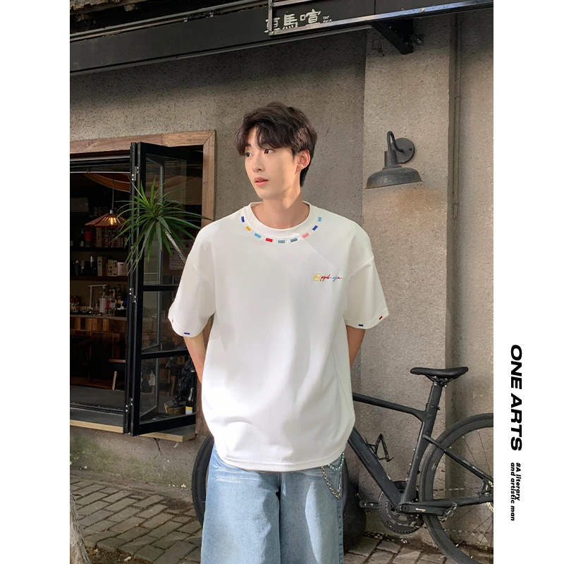 【ONEARTS短袖】夏季新款设计感彩色刺绣撞色潮流宽松短袖T恤