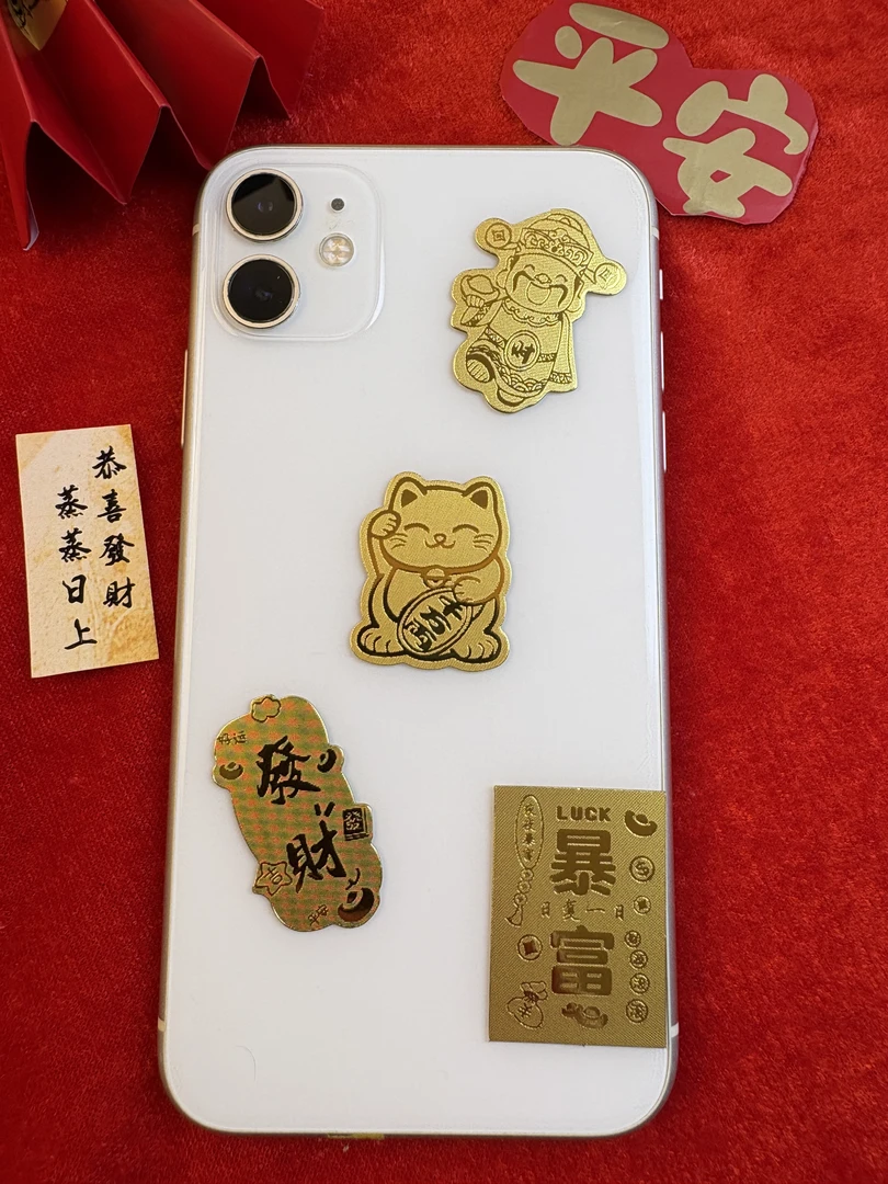 含金工艺品【百合珠宝】招财猫财神暴富发财手机贴金贴送人节日礼物