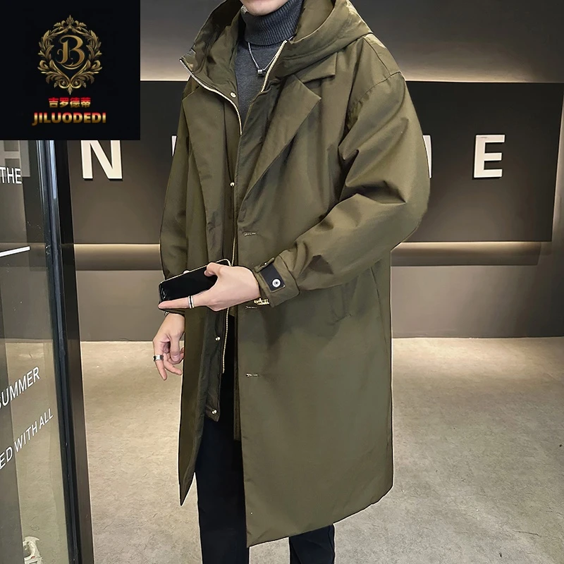 中长款羽绒服男冬季加厚连帽防寒服新款假两件韩版风衣保暖外套