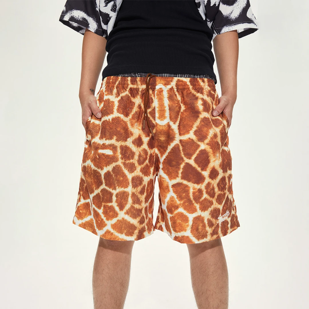 S45鹿纹满印短裤时尚街头宽松运动休闲沙滩五分裤2025夏季新款男