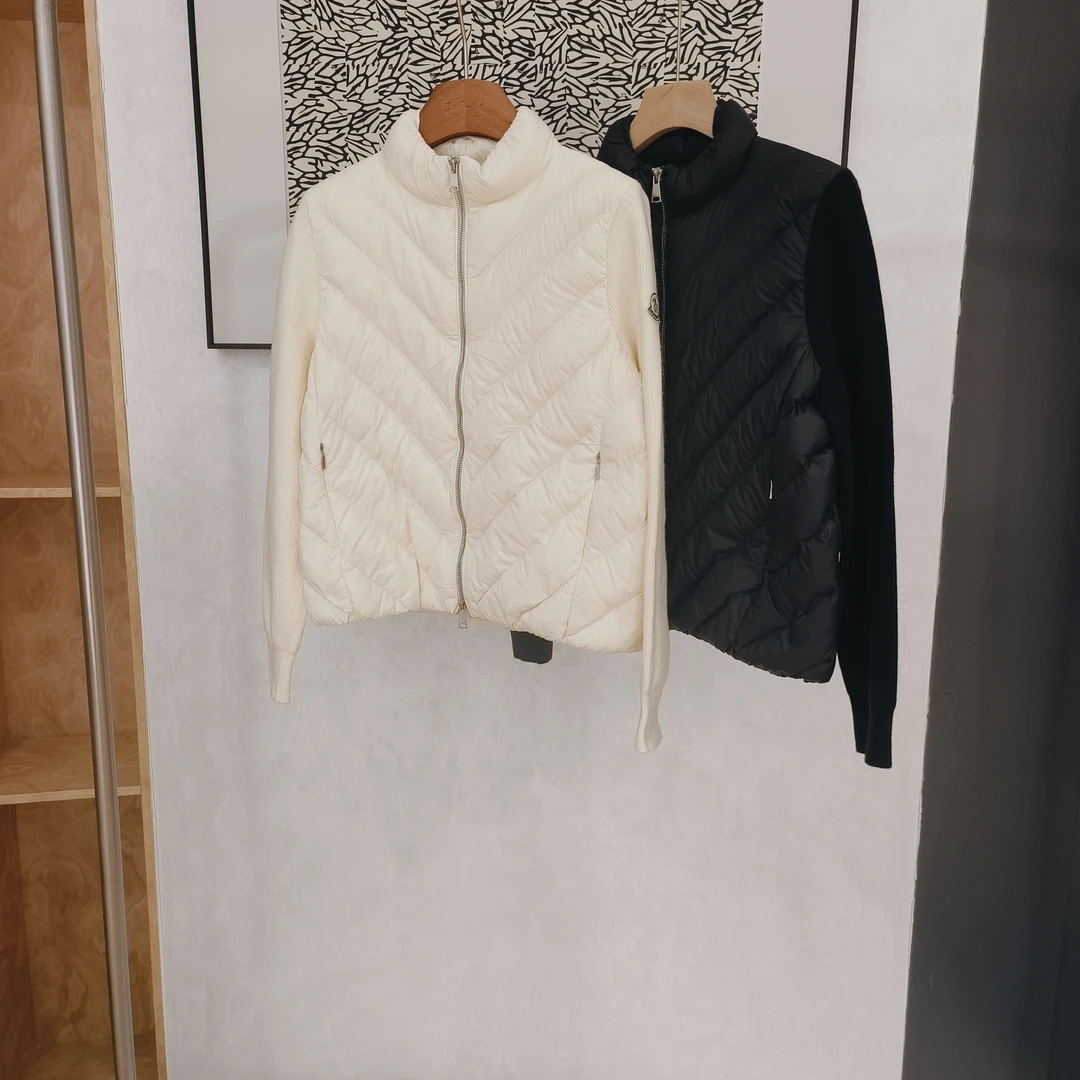 0918立领拉链95国标白鹅绒拼接针织衫羽绒服