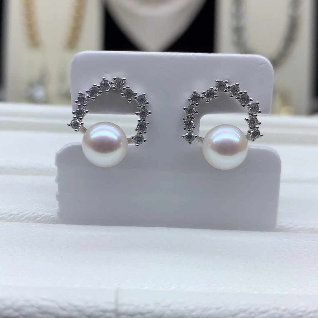 耳饰海水珍珠银S925镶嵌7-7.5mm日本海水珍珠耳饰