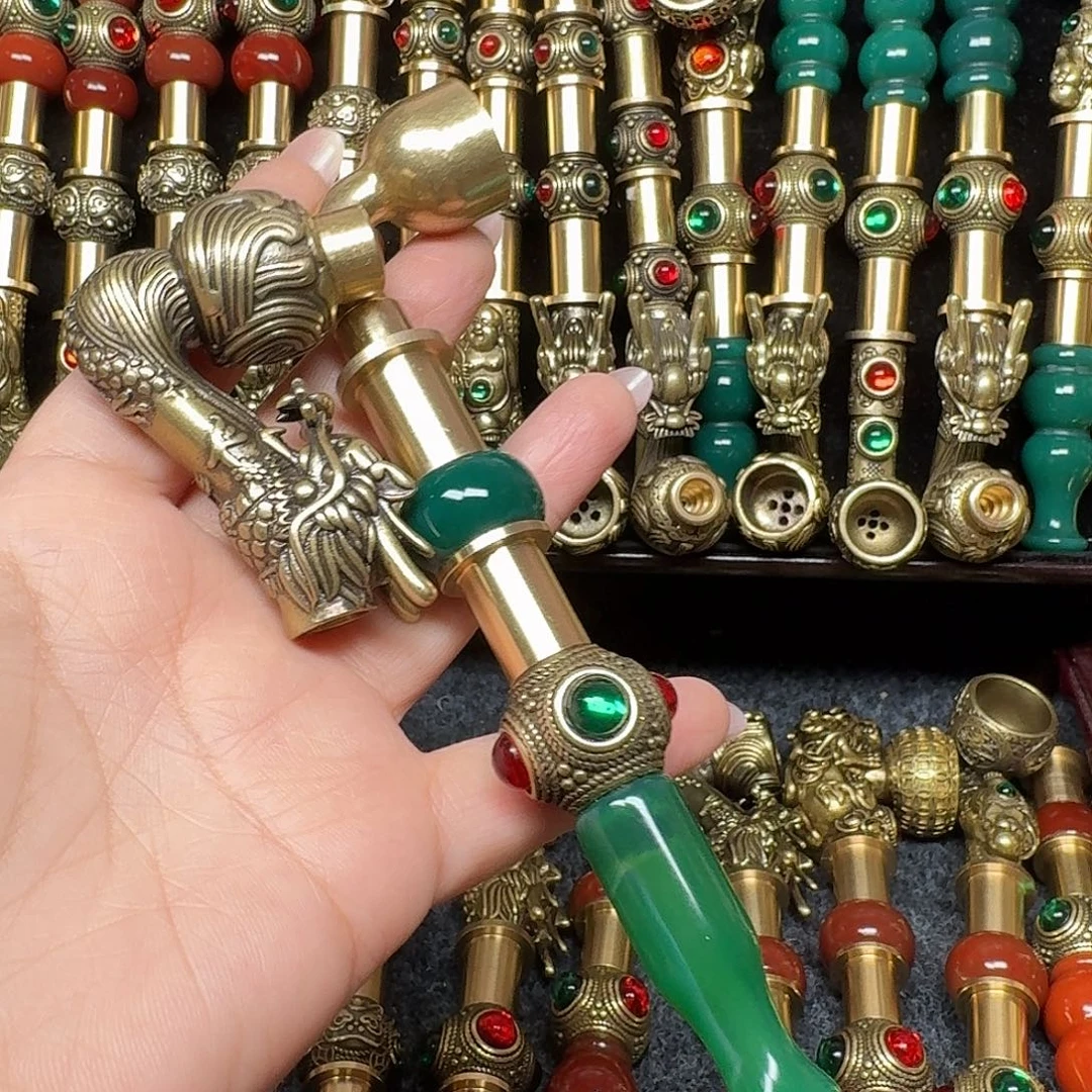 黄铜绿色烟锅加香烟锅