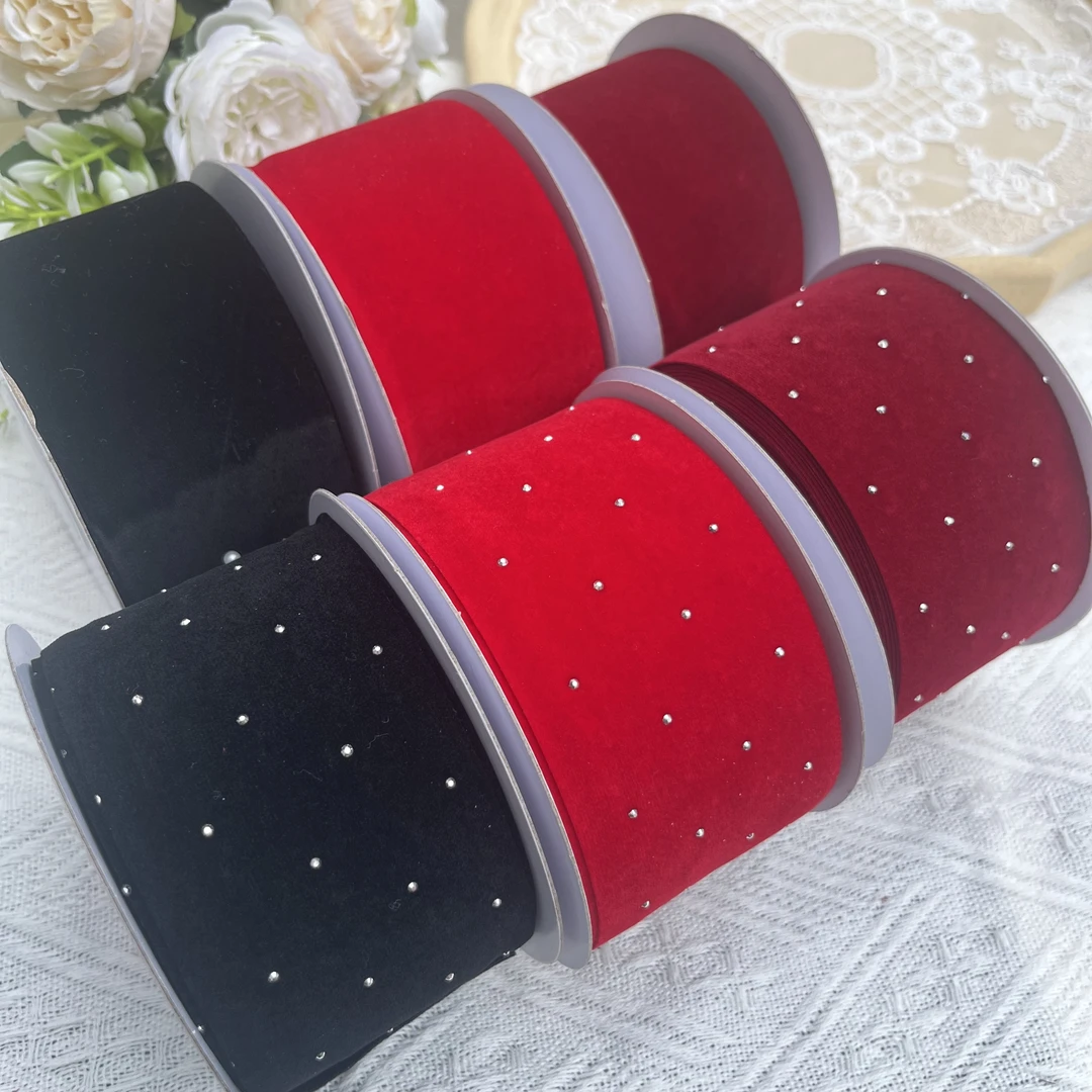 清仓加厚6CM秋冬纯色绒带烫钻植绒带DIY手工大蝴蝶结材料发饰