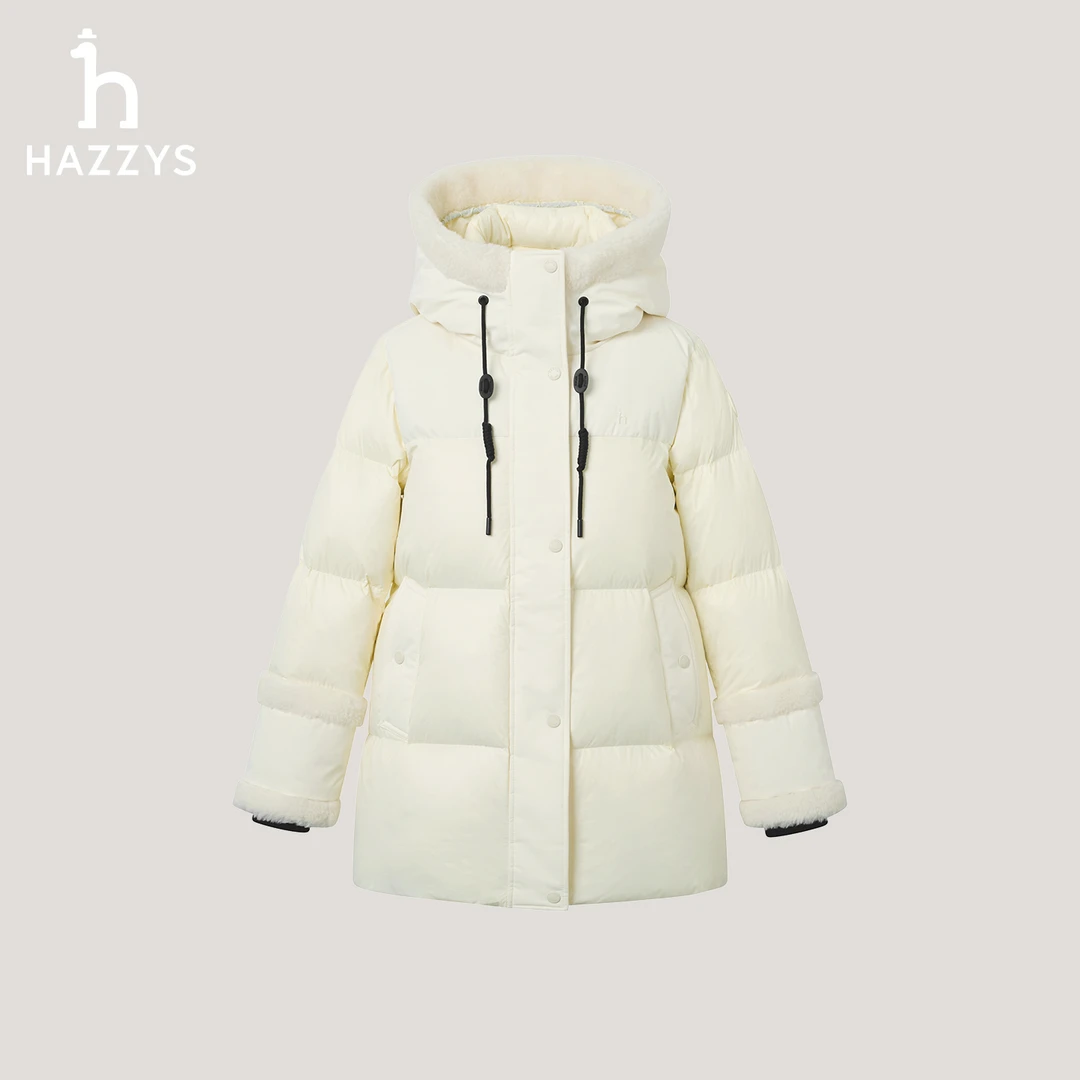 【商场同款】HAZZYS哈吉斯女士冬季保暖连帽羽绒服百搭休闲通勤外套