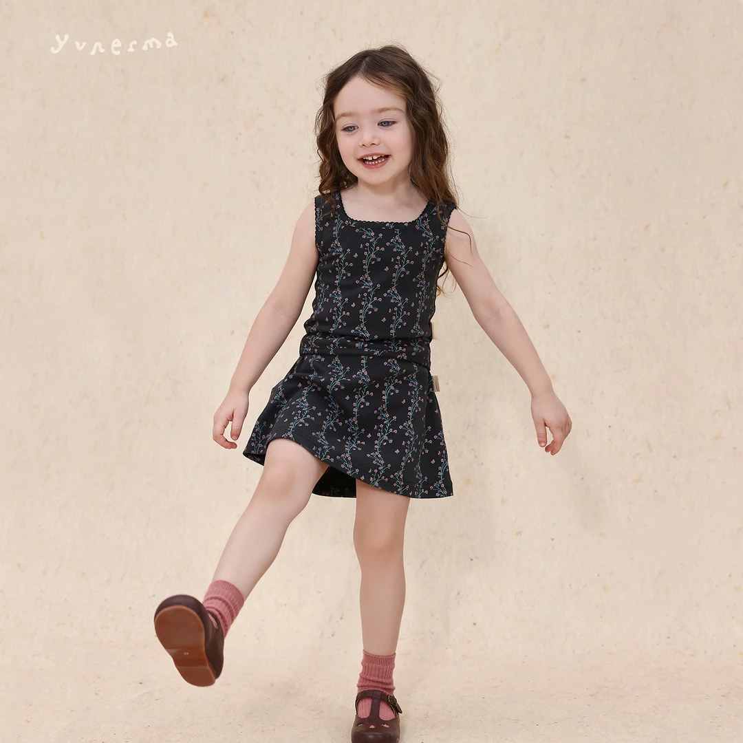 允儿妈女童2025夏季小众碎花背心裙裤套装宝宝时尚吊带儿童半裙潮