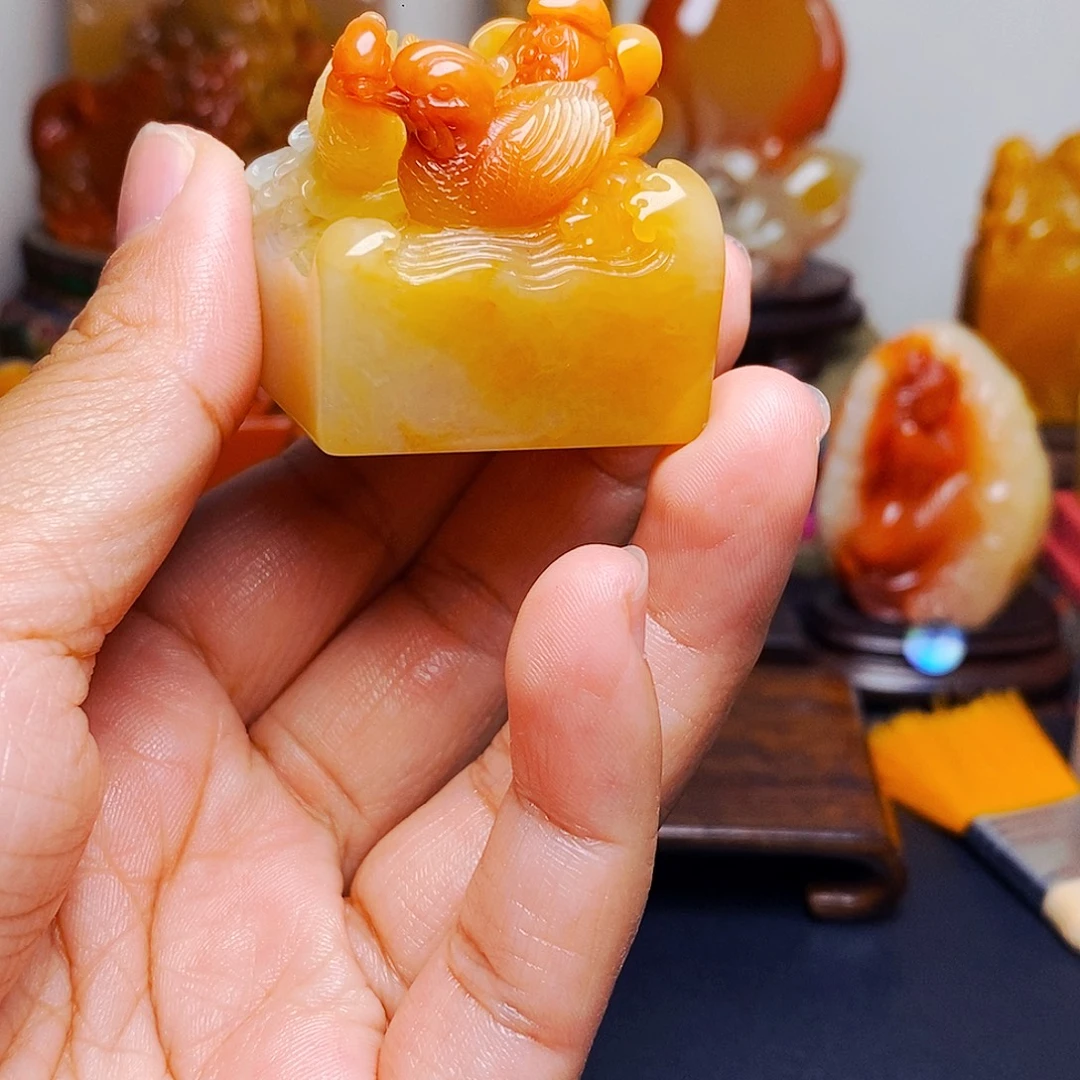 美***林寿山石印石鸳鸯戏水印章