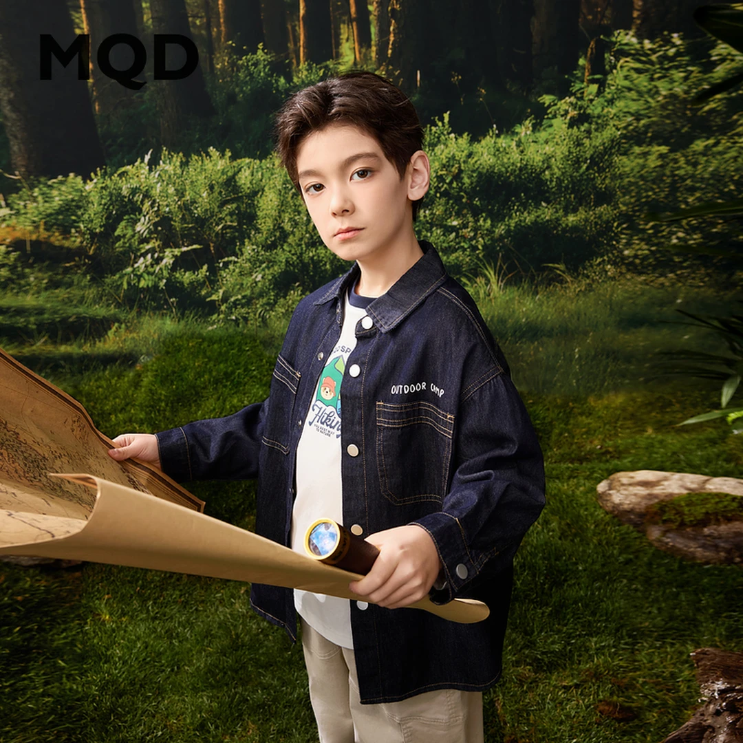 MQD童装25春学院风春季新品潮酷休闲穿搭翻领牛仔外套9651W0809