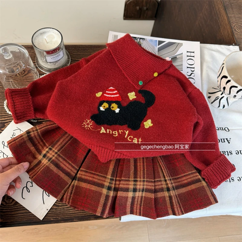 女宝宝冬装加厚毛衣套装2025新款韩版童装女童加厚两件套P619