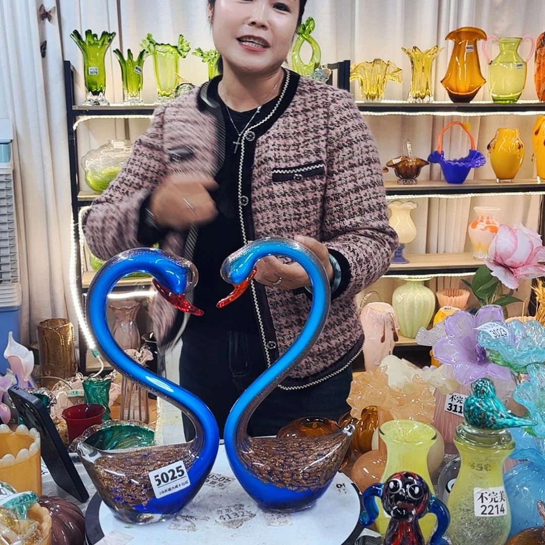 一对天鹅家悦美居琉璃摆件