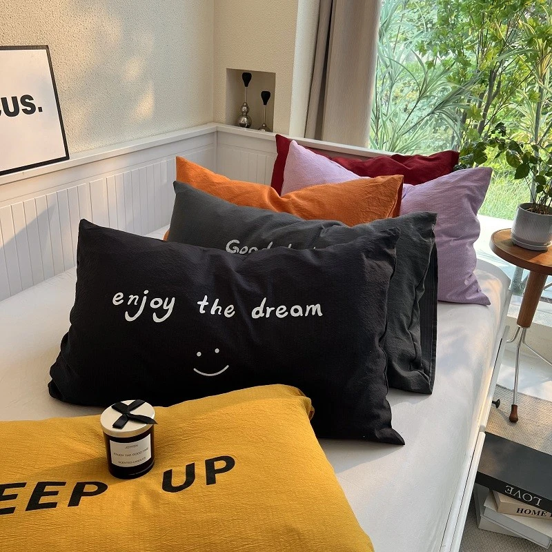 ins纯色简约水洗棉枕头套一对装枕芯套枕头皮枕巾宿舍家用48x74cm