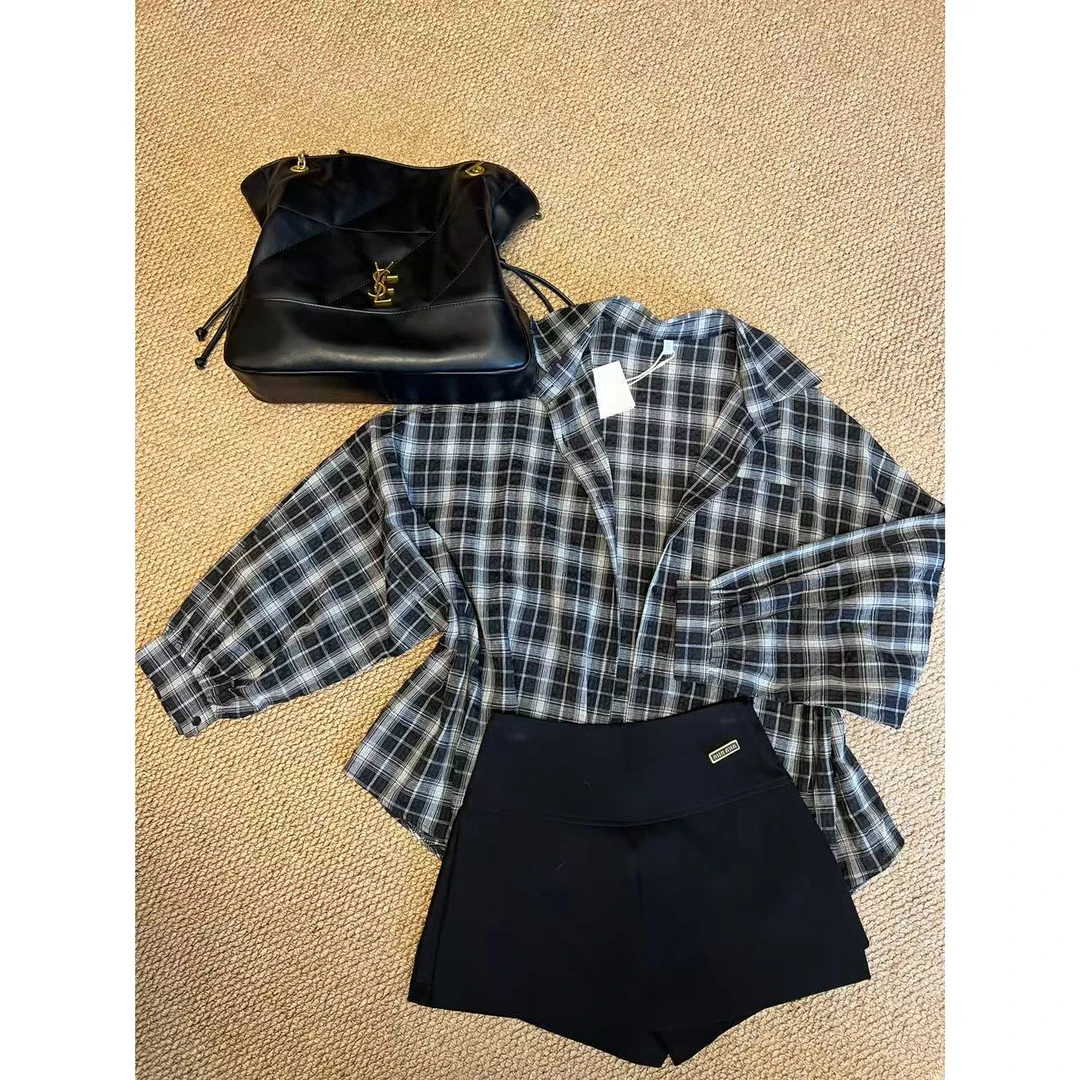 宽松大版型polo领格子开衫13301