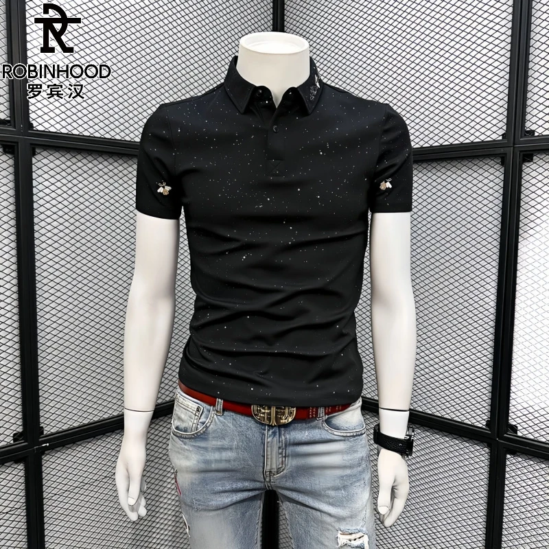 罗宾汉/ROBINHOOD夏季翻领POLO衫男士修身短袖时尚帅气翻领T恤潮