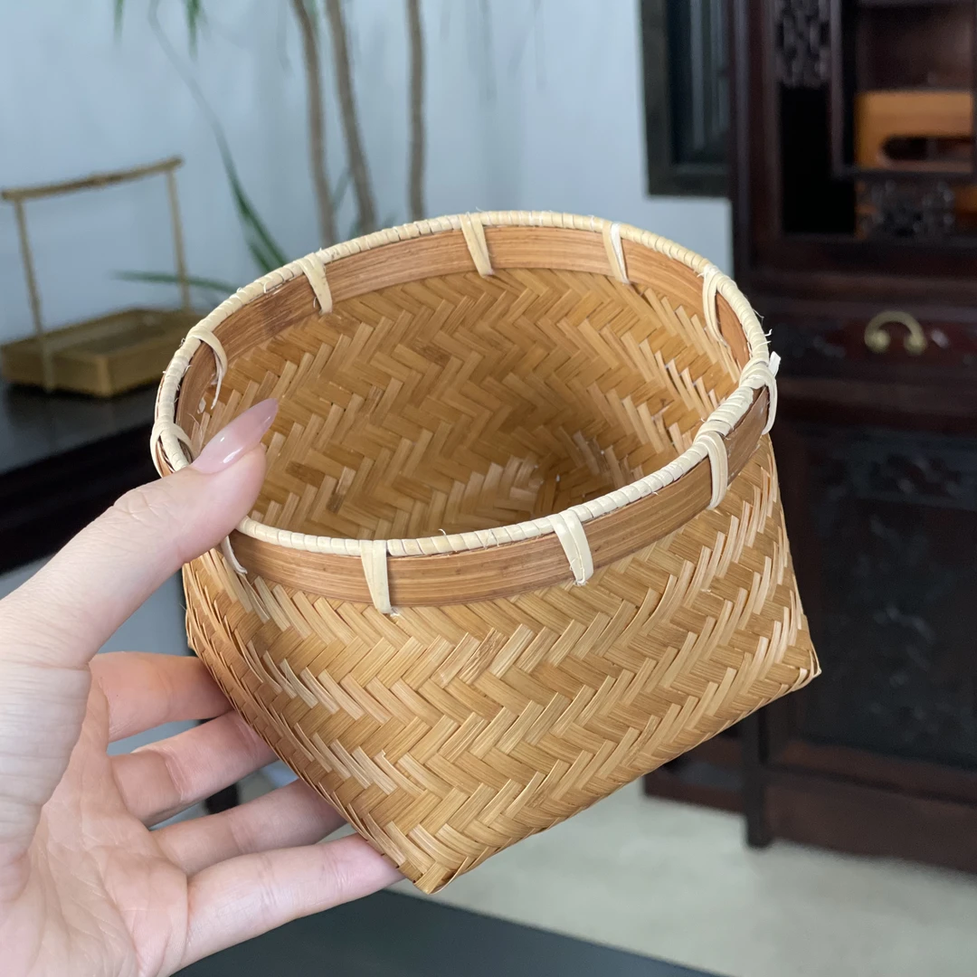 竹编小筐小篓子纯手工工艺零食筐干果盒茶点盒