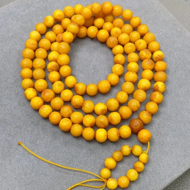 海漂籽脑纹瑕疵蜜蜡8mm链子108颗（1410号）