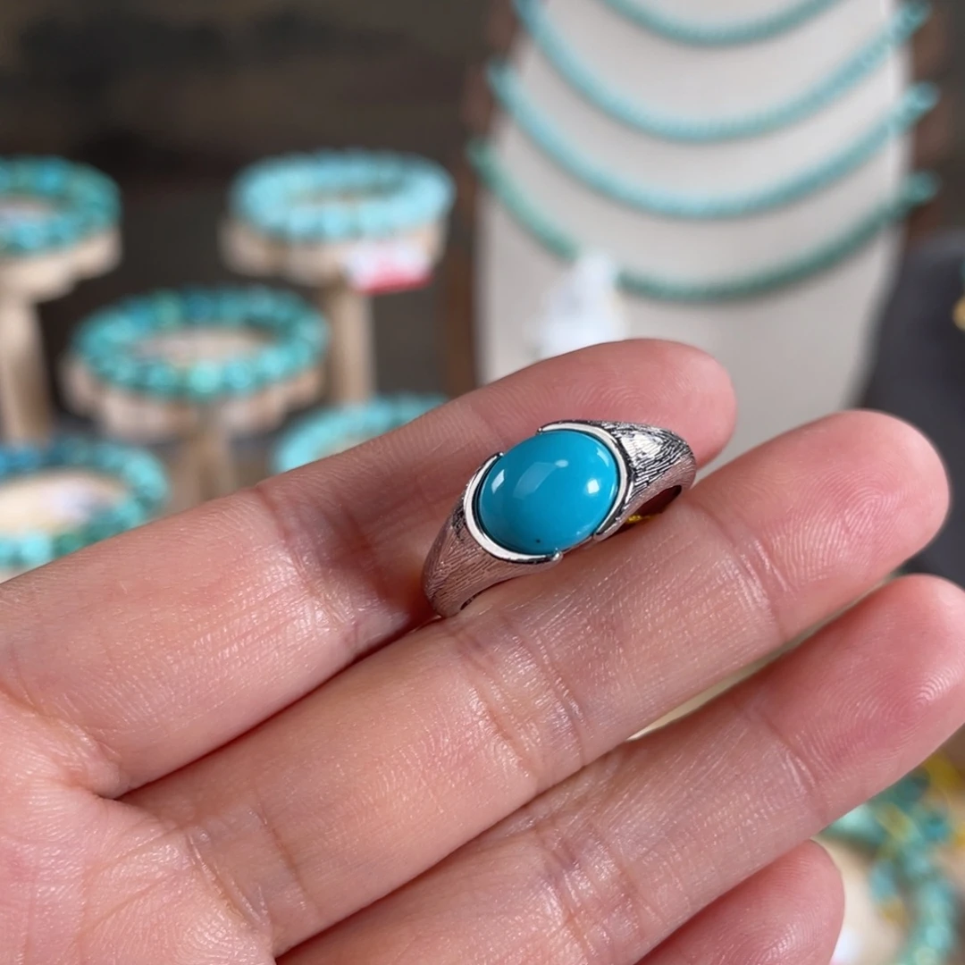 绿松石银S925镶嵌套链银戒指