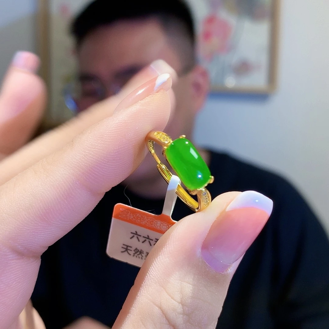 和田玉（碧玉）戒指银S925镀金镶嵌