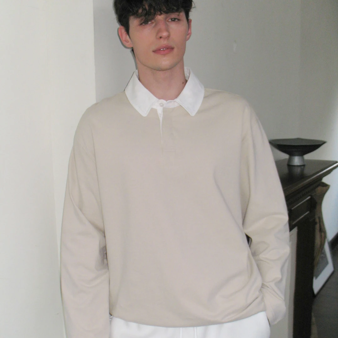 haonanhuang 新贵风撞色基础休闲长袖POLOT恤