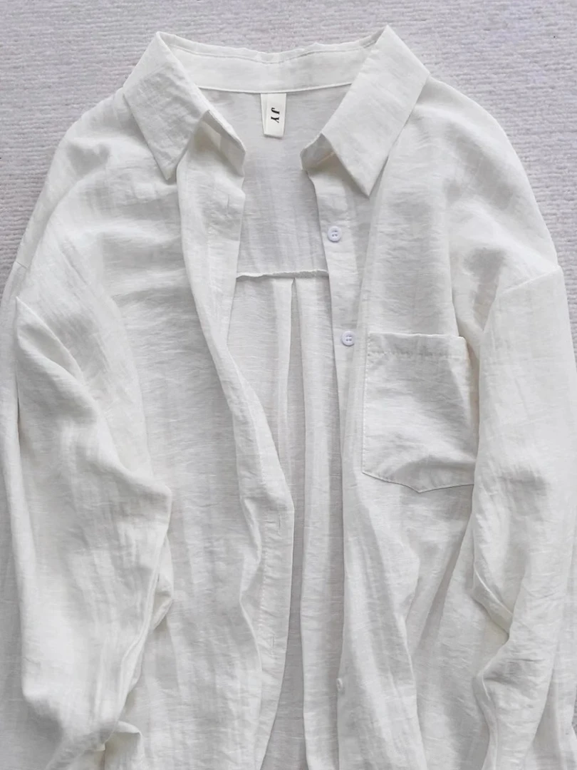 夏季轻薄款白色衬衣女2025新款宽松长袖法式防晒衬衫休闲上衣外套