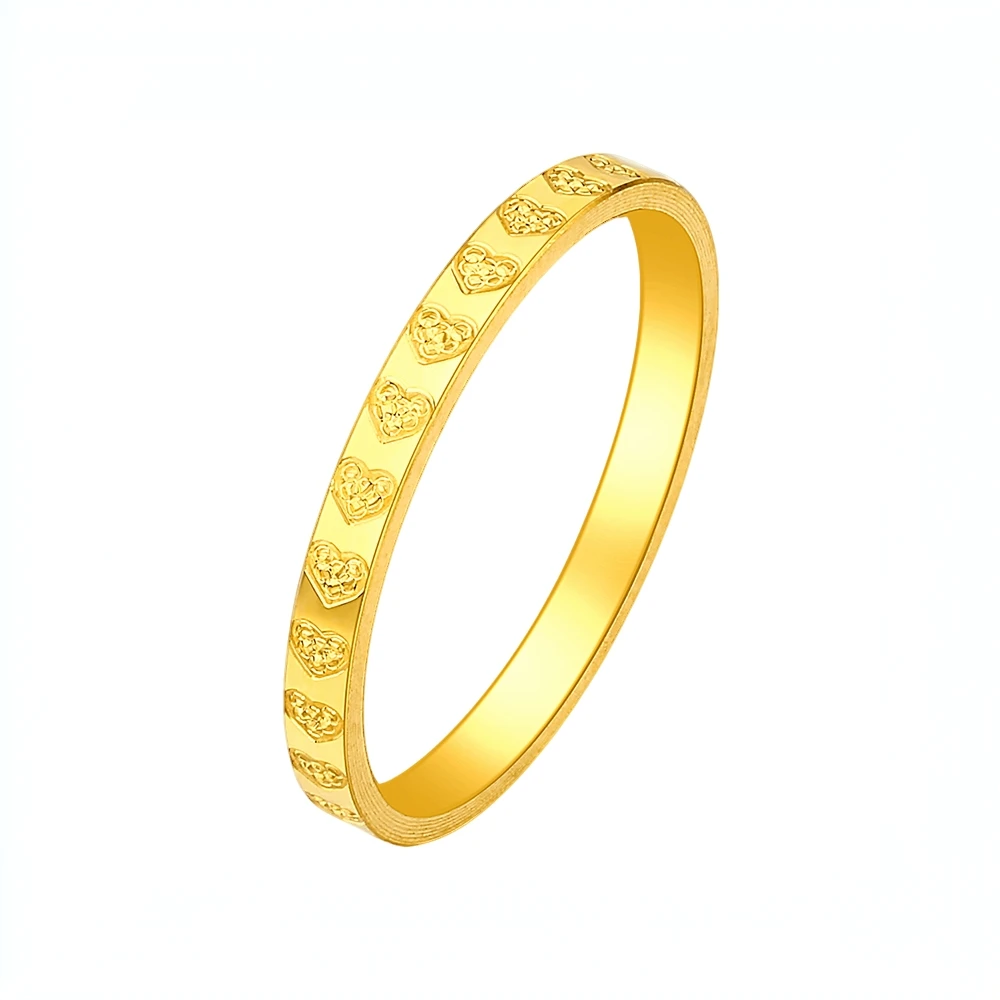 【中国黄金】约1.5g3D硬金足金爱心满圈戒指时尚轻奢金戒指送礼盒