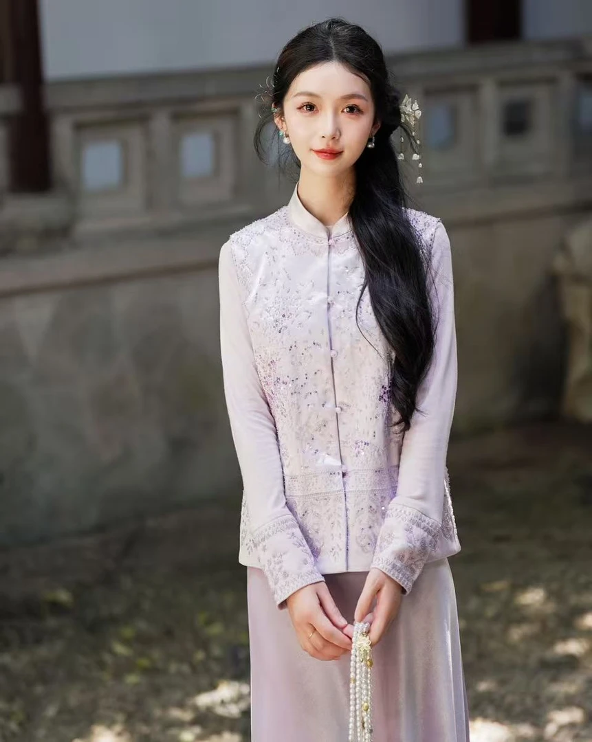2025秋季新款紫韵东轩女纽扣刺绣新中式时尚上衣马甲
