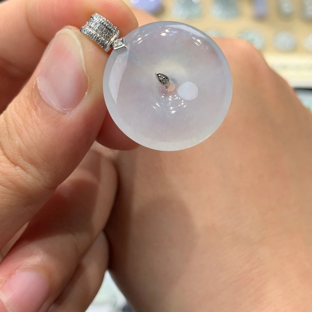 翡翠吊坠(不含链)18K金镶嵌平安扣