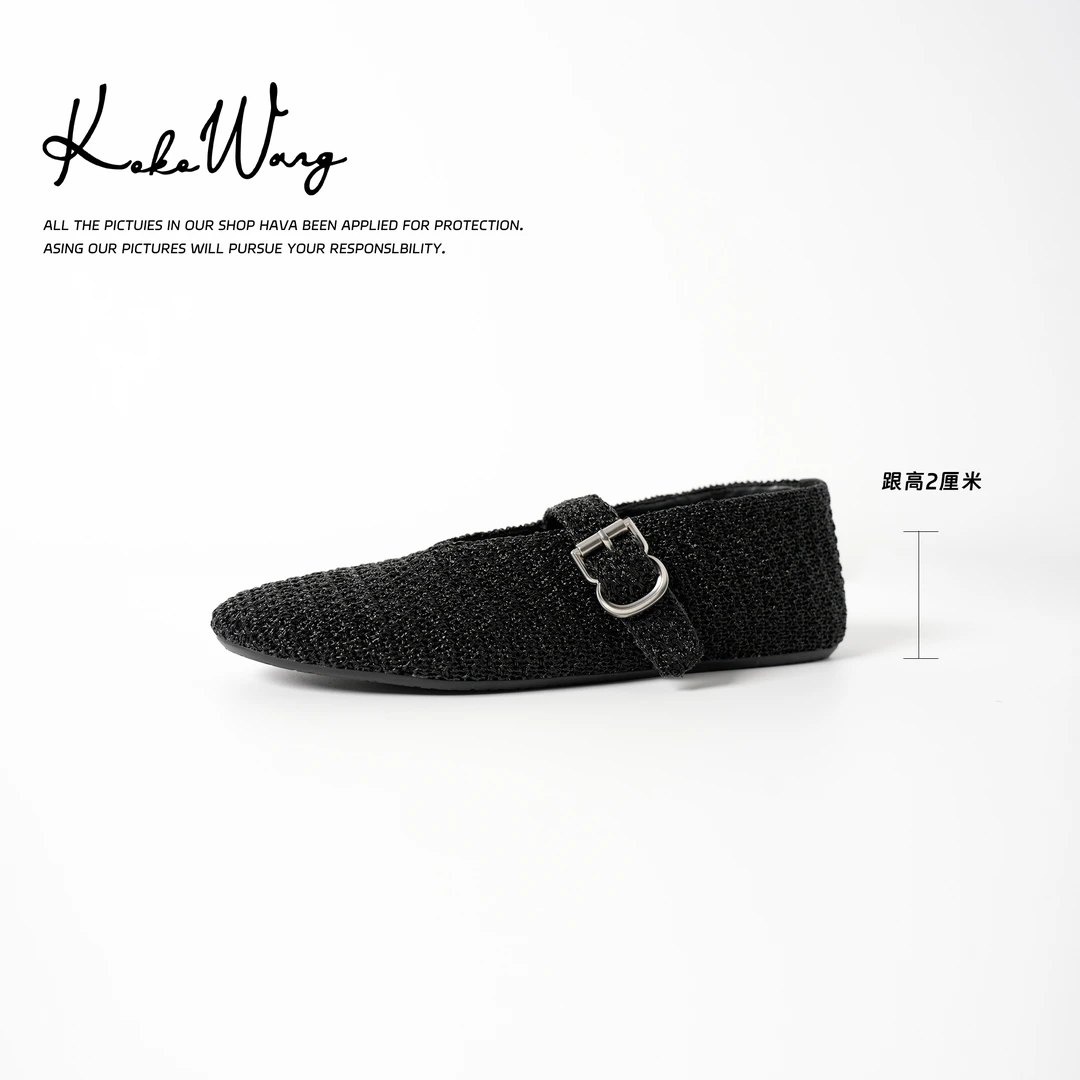 KOKOWANG 新款镂空羊皮编织一字扣平底玛丽珍单鞋550335F02X01