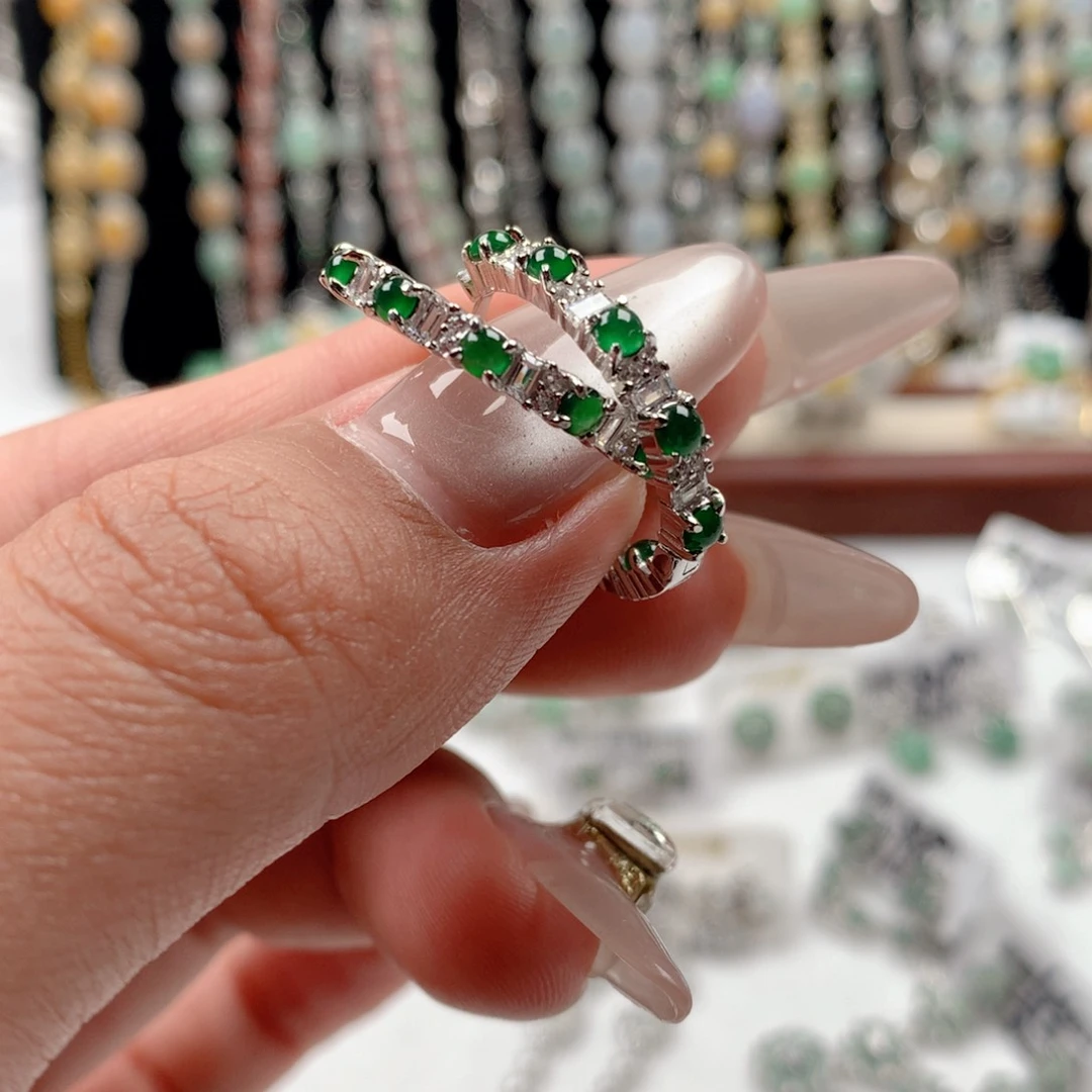 翡翠银S925镶嵌颈饰耳钉