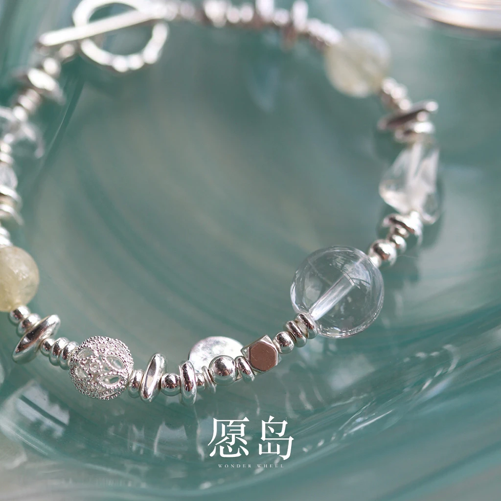 愿岛法式气质小众时尚不规则金属水晶OT扣手链SL2019