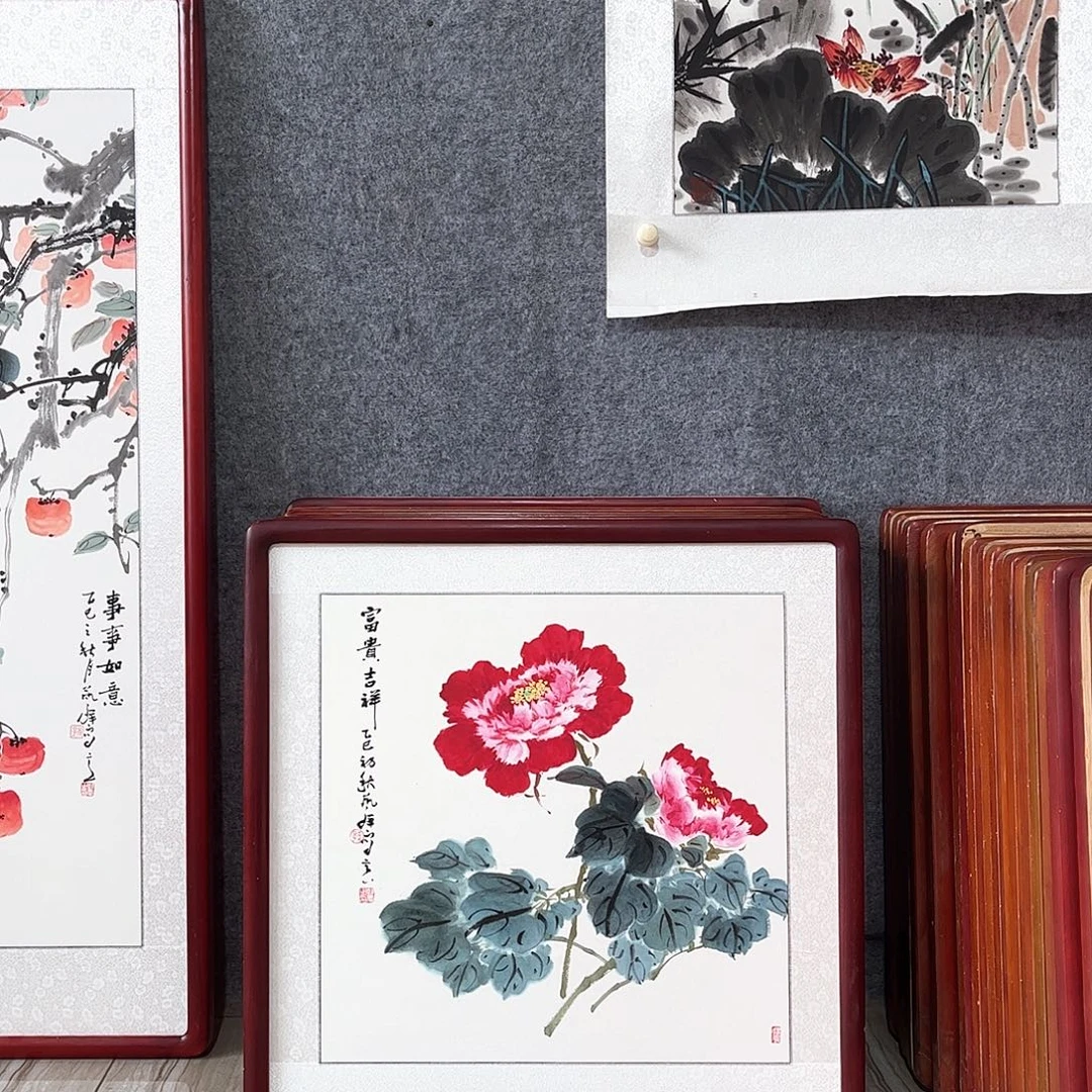 国画书画作品带框63×63