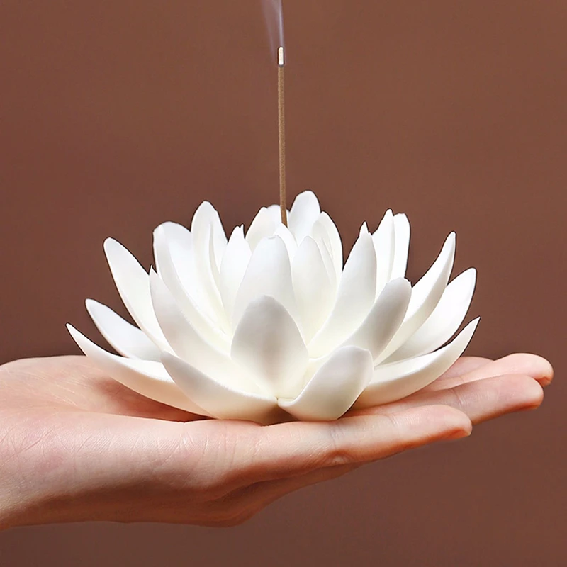 手工莲花香插香炉熏香家用室内陶瓷禅意插香座线香檀香沉香点香器