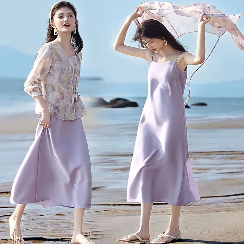 时尚套装优雅气质甜美清新显瘦小个子洋气夏季法式收腰中长款韩版