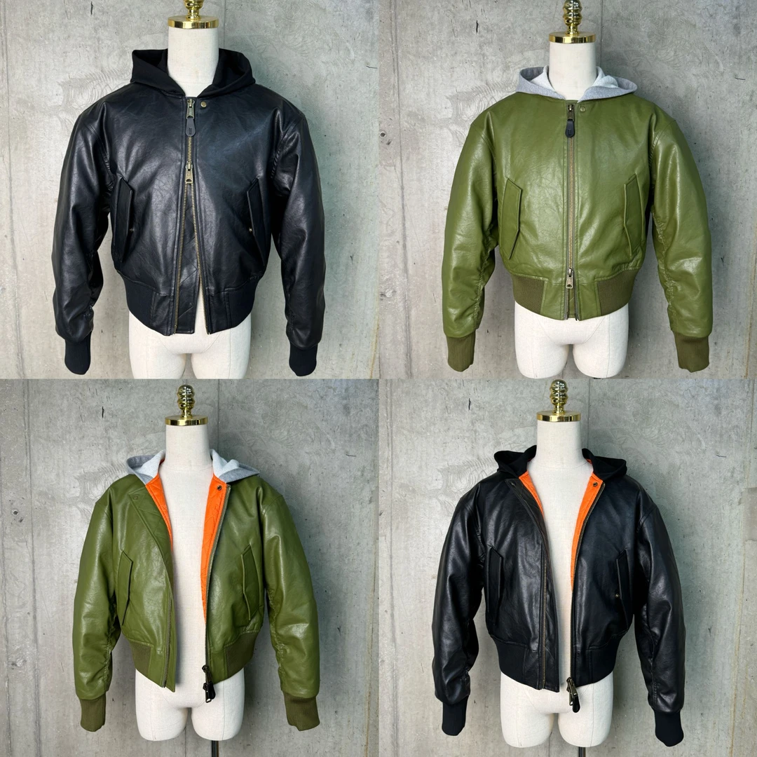 【西蒙曹】MA-1，bomber飞行夹克PU皮加棉保暖短款显高夹克