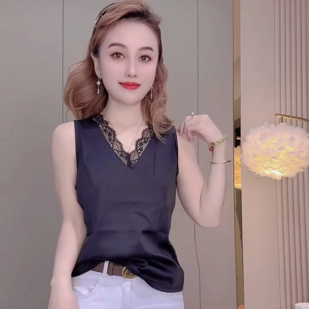 法式性感蕾丝拼接无袖背心女25春夏新款宽松显瘦超好看女装上衣潮