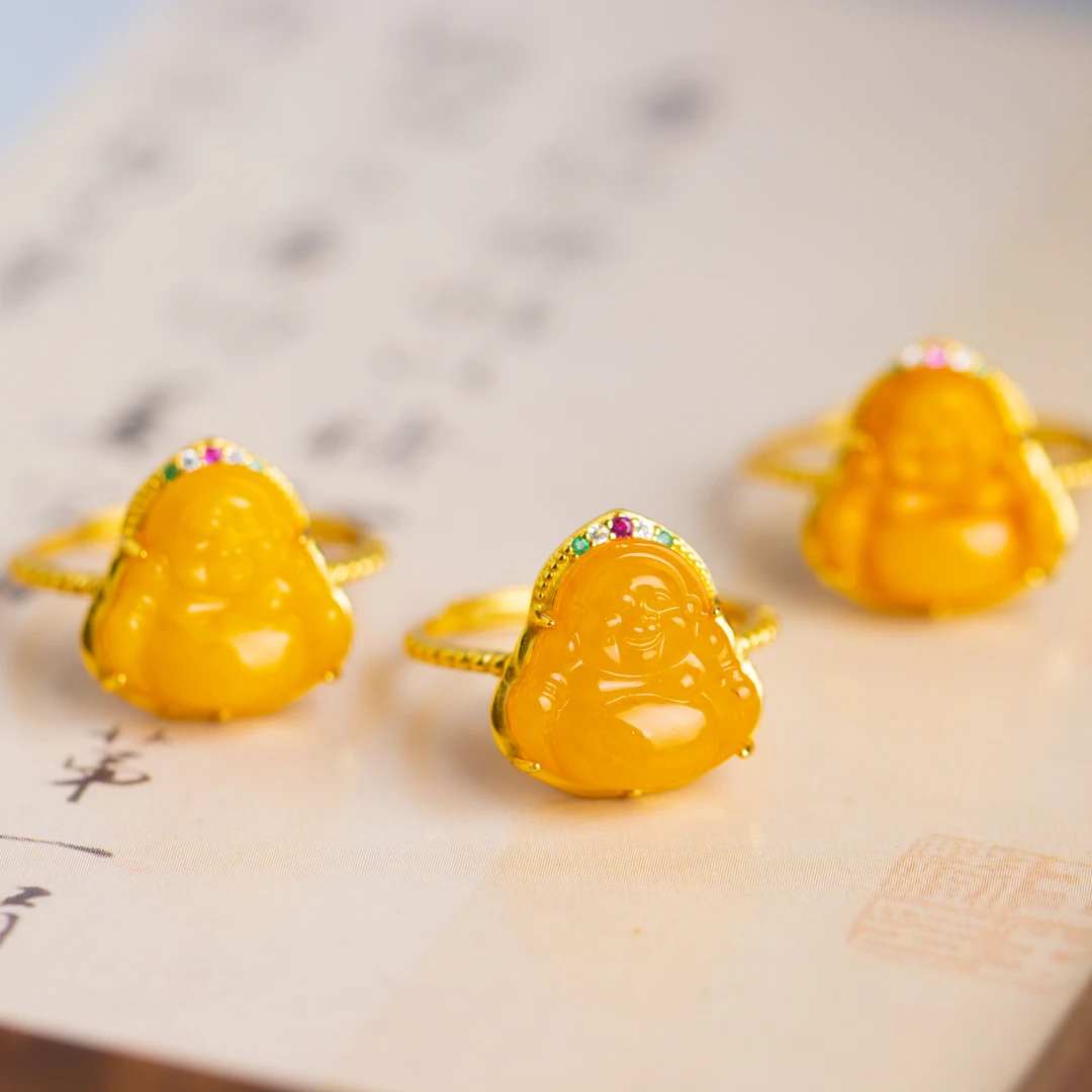 蜜蜡佛公S925银戒指（多样性发货 发其一）