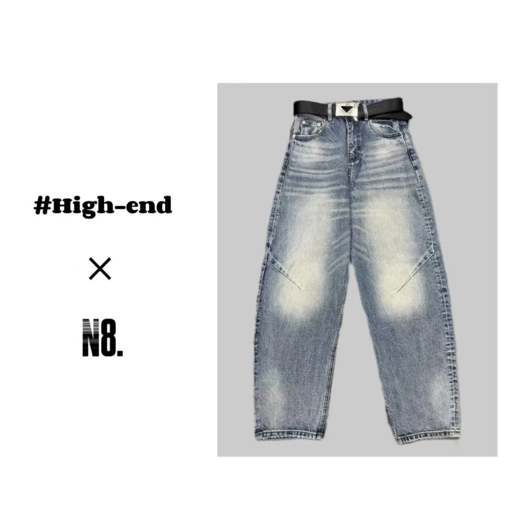 2025新款时尚无弹三角标弯刀裤牛仔裤女宽松休闲阔腿57024