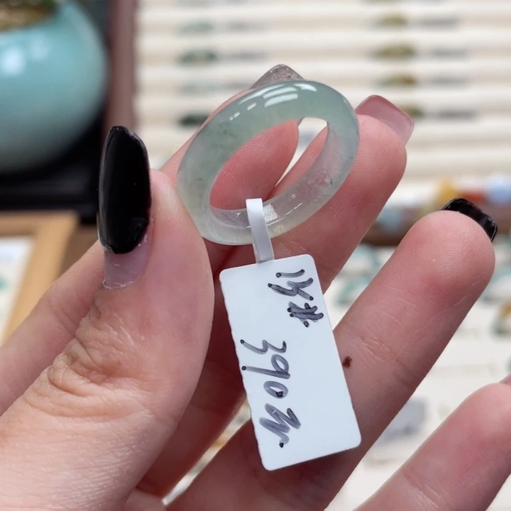 翡翠未镶嵌戒指a37港圈15薄荷绿飘花