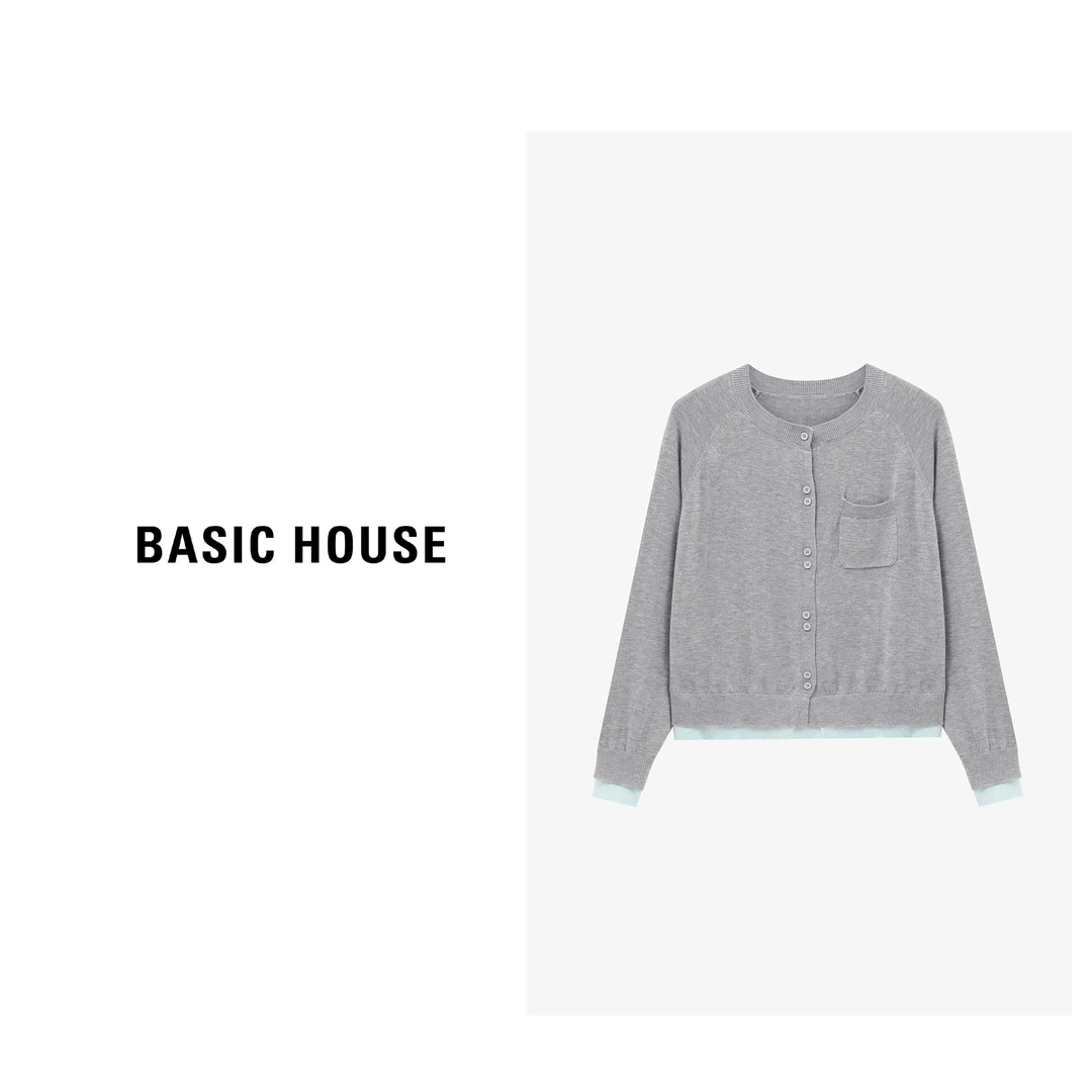 Basic House/百家好新款秋季排扣显瘦拼接气质针织衫-B0625B5JDQ2