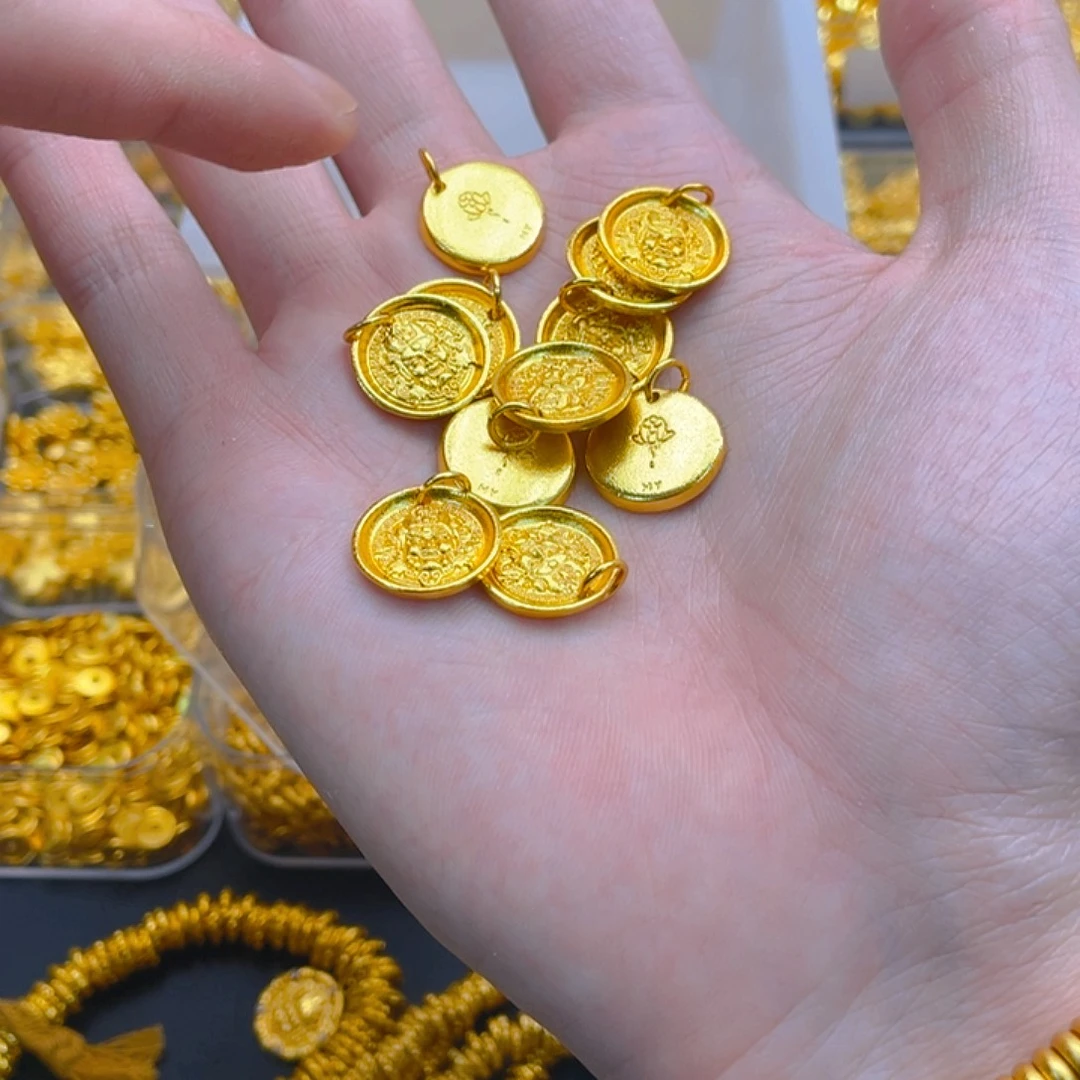 锆石铜合金黄财神圆牌1个
