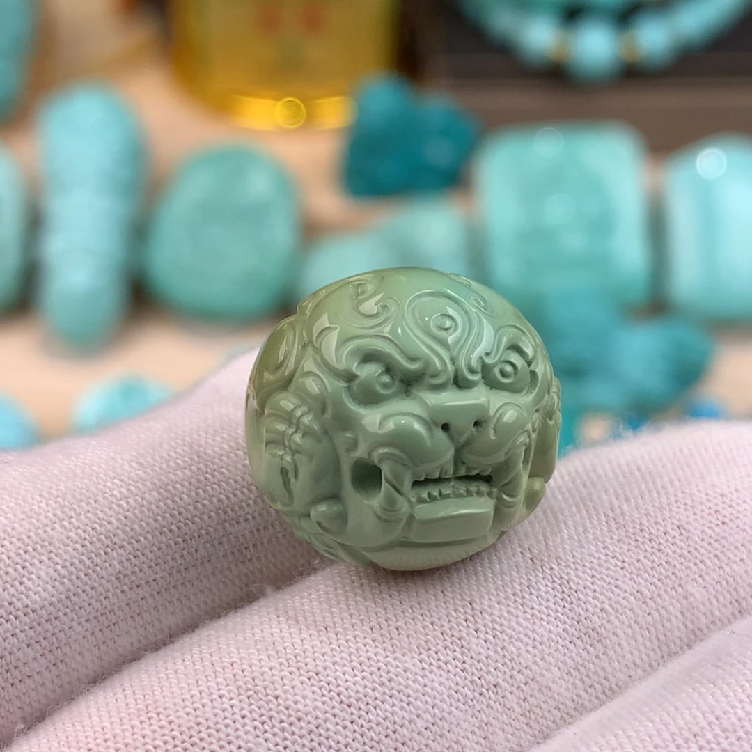 绿松石未镶嵌貔貅圆珠卡18.5