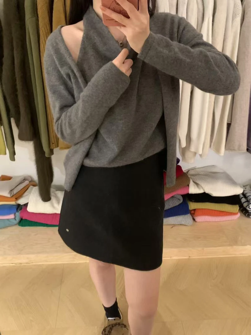 秋冬羊驼羊毛羊绒混纺假两件纯欲毛衣246031