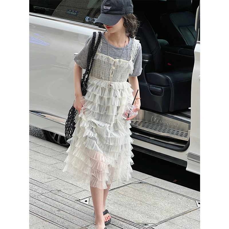 K28836韩系女童连衣裙套装2025新款夏装休闲儿童两件套短袖蛋糕裙